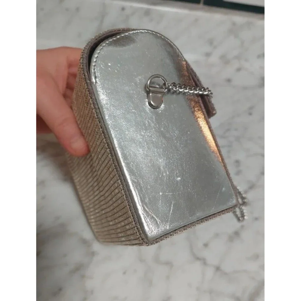 Vintage Whiting & Davis Crossbody Metal Mesh Evening Flap Square Bag Rare Biege